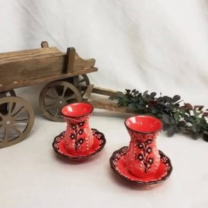 Çini Bardak Seti 6 Kişilik - Kırmızı - Görsel 1