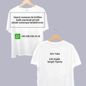 Çift Kişilik Sıfır Yaka Tişört Kişiye Özel Baskı - Görsel 3