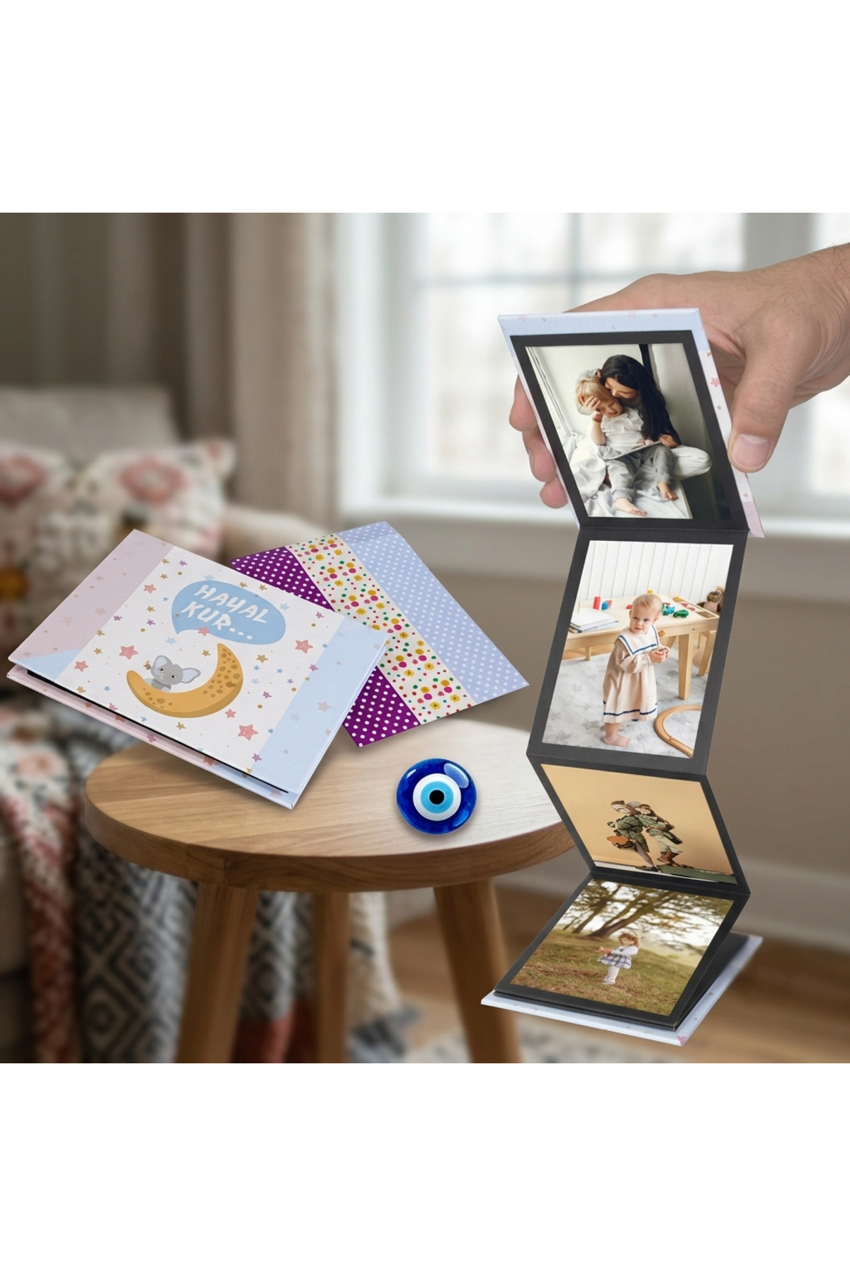 Kişiye Özel Fotoğraflı Akordeon Albüm - Katlanır Fotoğraf Kutusu - Bebek ve Çocuk Anı Defteri - Hediyelik Sürpriz Albüm resmi