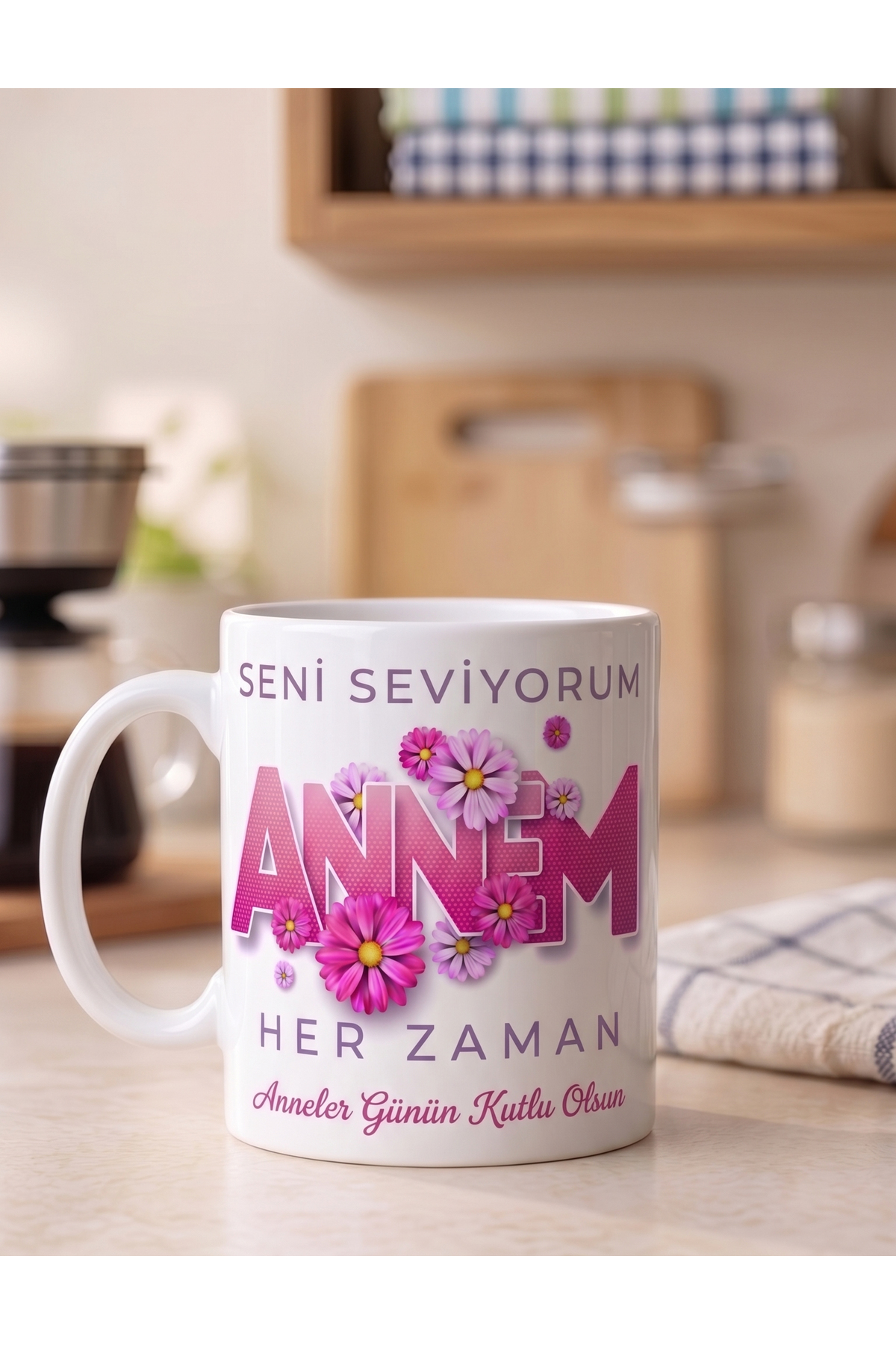 Seni Seviyorum Annem Her Zaman Anneler Günün Kutlu Olsun Yazılı Özel Tasarım Kupa Bardak Anneye Hediye resmi