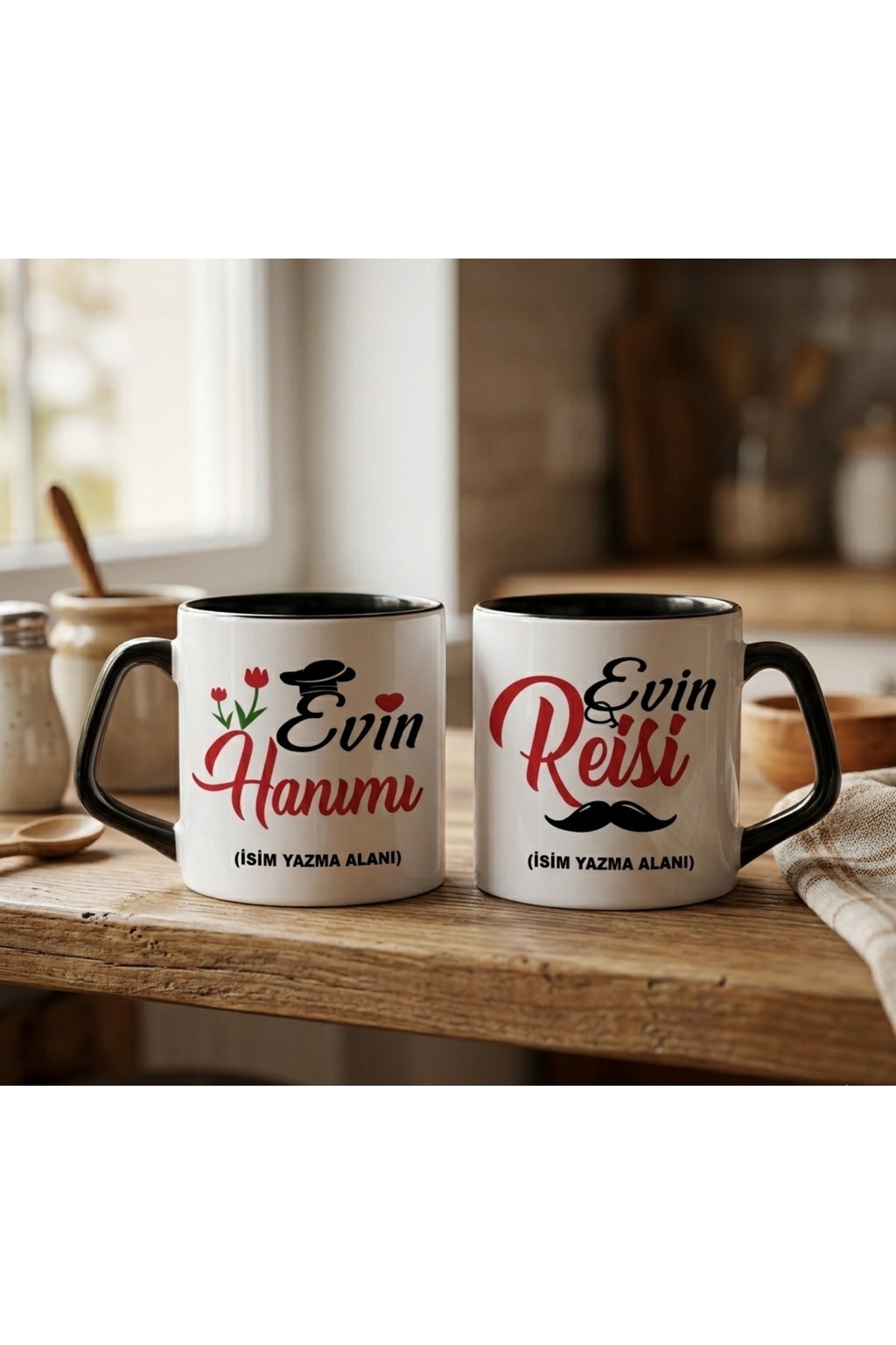 2li Anneler Günü Hediyesi Afilli Kupa Kişiye Özel Eşe Hediye Romantik Kupa Seti Evin Hanımı Reisi resmi