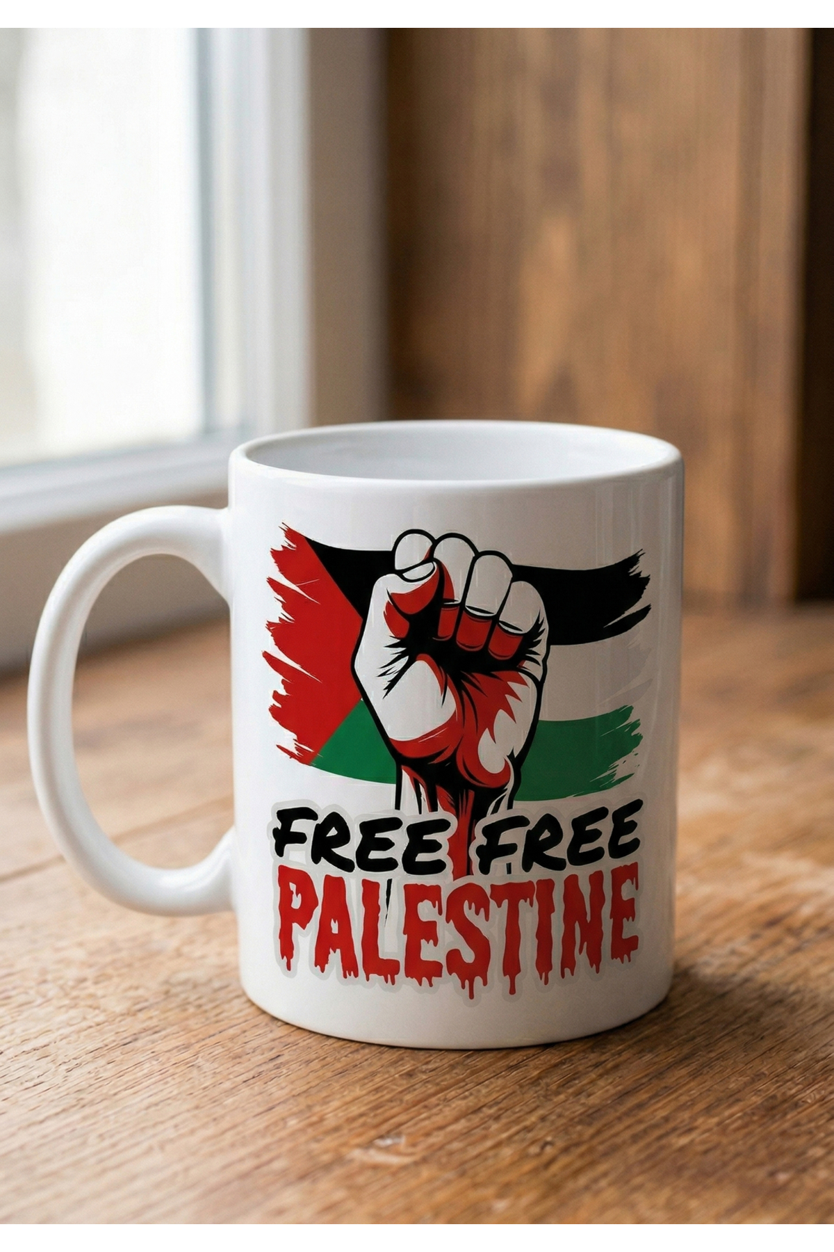 Özgür Filistin Free Palestine ve Mescidi Aksa Temalı Özel Tasarım Çift Taraflı Baskılı Kupa Bardak resmi