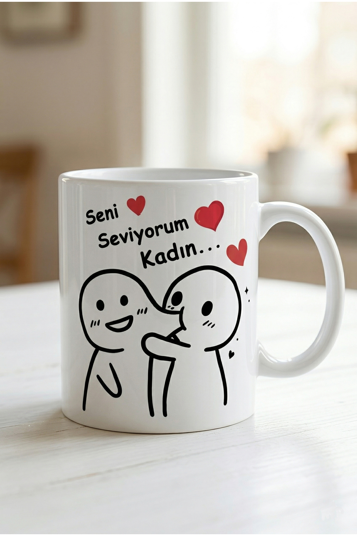 Çift Kupası Seni Seviyorum Kadın Yazılı Sevgiliye Eşe Özel Kalpli Kupa Bardak Özel Tasarımlı resmi