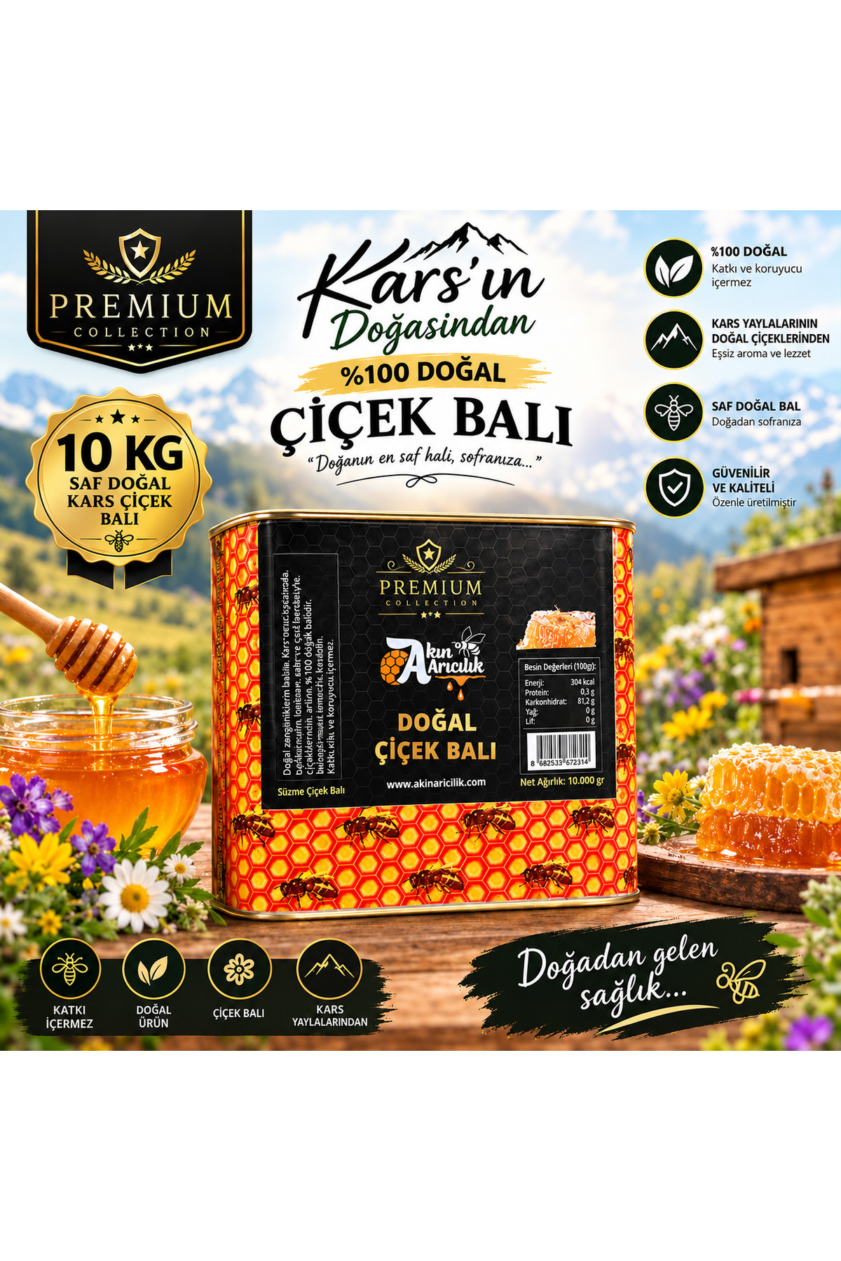 Çiçek balı Kars süzme çiçek balı 10kg doğal süzme bal katkısız doğal bal resmi