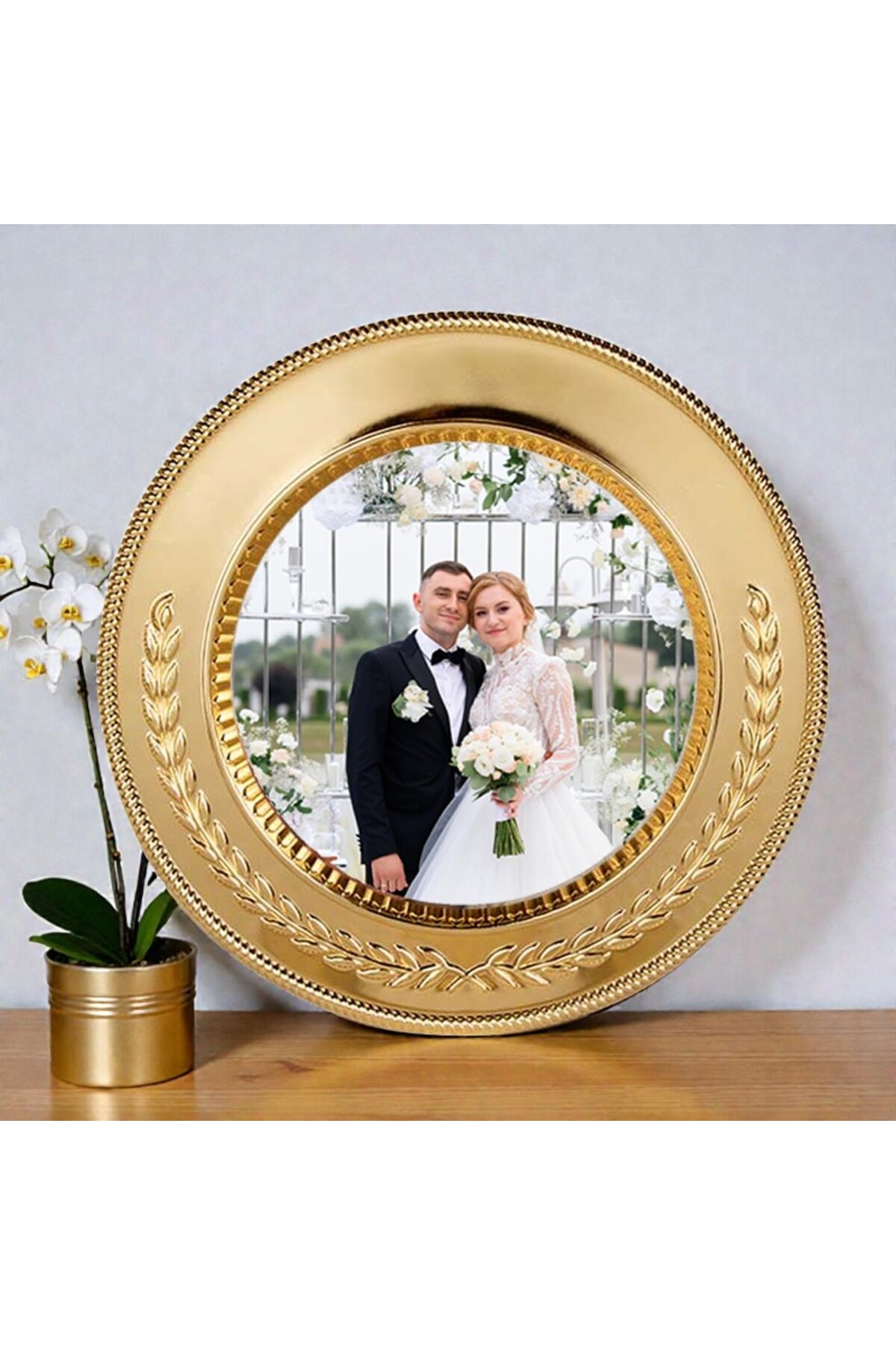 Gold Metal Tabak Kişiye Özel Fotoğraf Baskısı Altın Plaket Dekor 25 CM resmi
