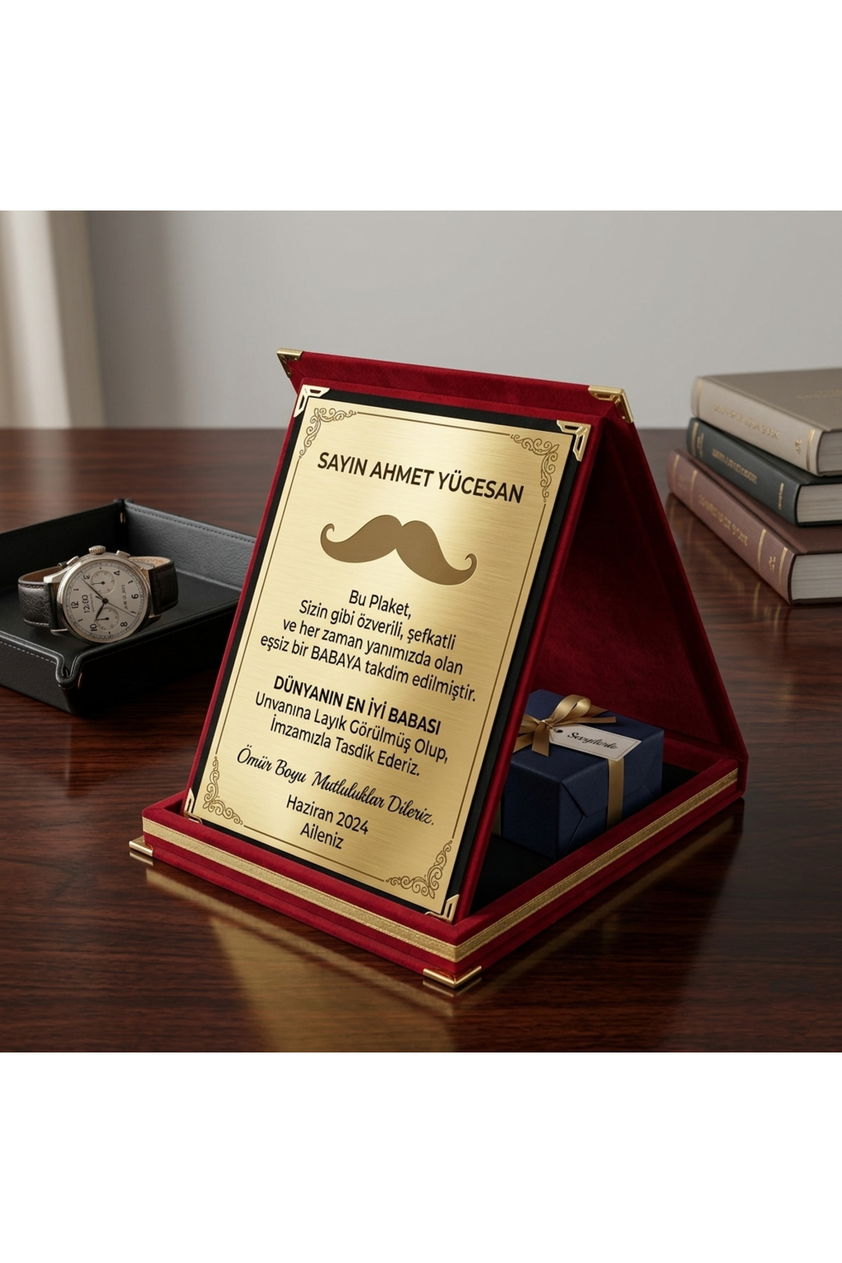 Kişiye Özel Kırmızı Kadife Albay Plaket - 16x20 cm Şık Tasarım - Anlamlı Hediyelik Plaket Kurumsal Hediye Kişiye Özel Hediye resmi