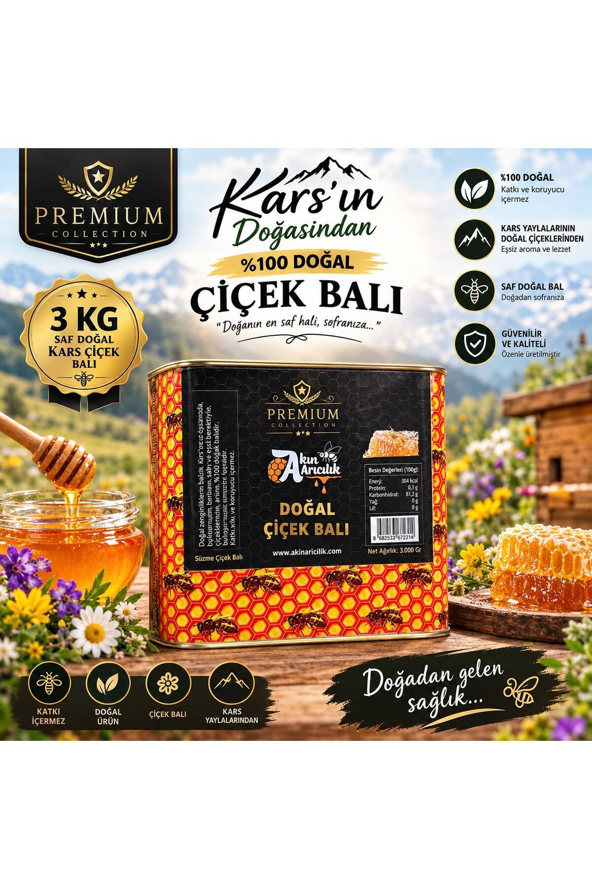 Çiçek balı Kars süzme çiçek balı 3kg doğal süzme bal katkısız doğal bal resmi
