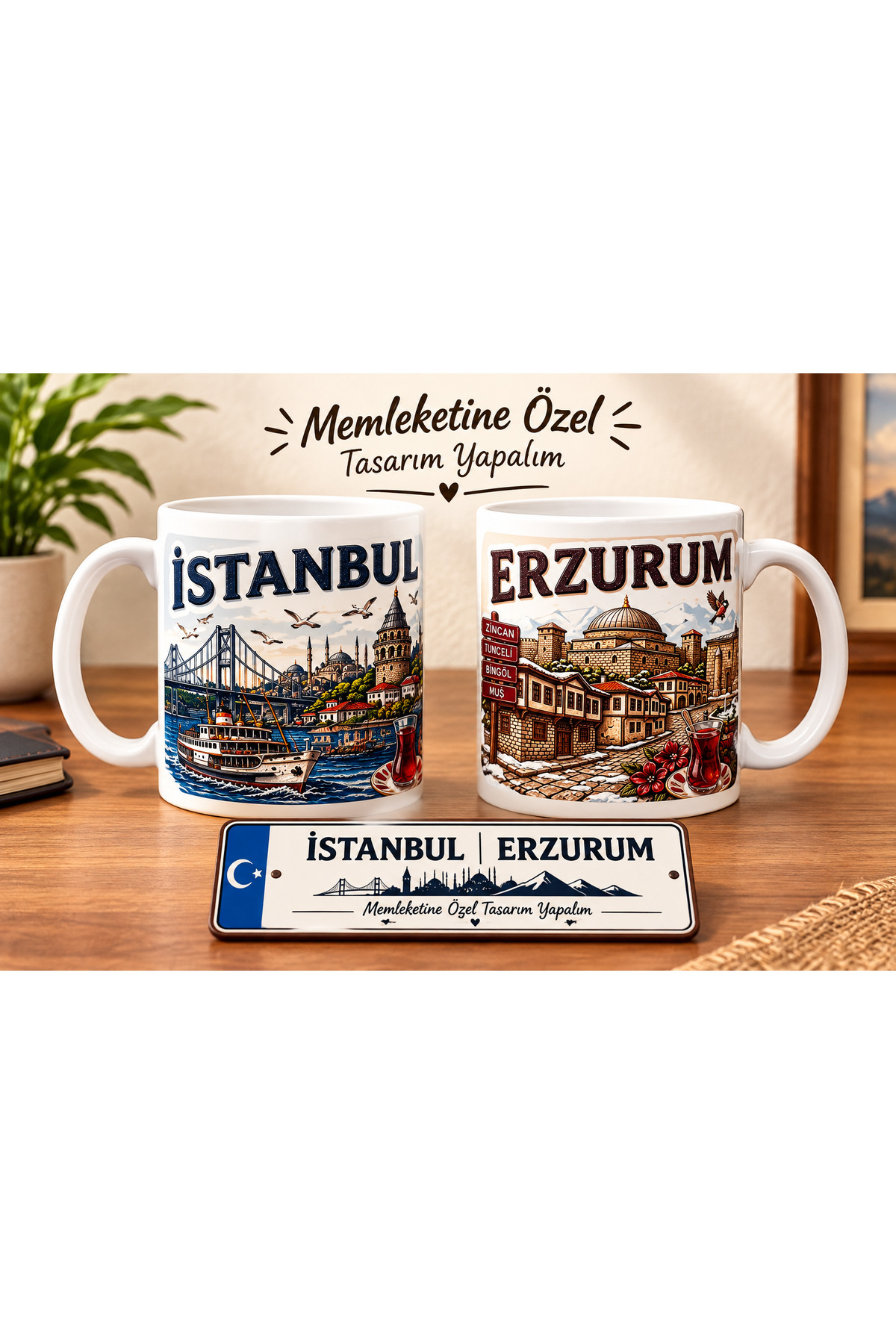 Memleket Temalı Kupa Bardak Kişiye Özel Şehir Tasarımlı Kupa Özel Tasarım Hediyelik Kupa resmi