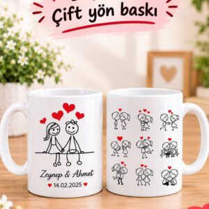 Çizgi Karakterli Sevgili Kupası Çiftler İçin Kişiye Özel İsim ve Tarih Baskılı Söz nişan Düğün Yıl Dönümü Kupa Bardak Hediyesi - Görsel 3