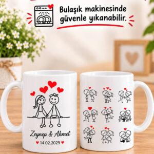 Çizgi Karakterli Sevgili Kupası Çiftler İçin Kişiye Özel İsim ve Tarih Baskılı Söz nişan Düğün Yıl Dönümü Kupa Bardak Hediyesi - Görsel 4