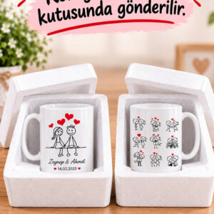 Çizgi Karakterli Sevgili Kupası Çiftler İçin Kişiye Özel İsim ve Tarih Baskılı Söz nişan Düğün Yıl Dönümü Kupa Bardak Hediyesi - Görsel 6