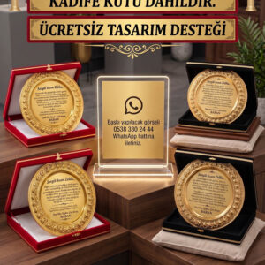 Kadife Kutulu Metal Plaket Gold Renk Gül Desenli Hizmet Anısı Başarı Tebrik Ödül Plaketi - Görsel 5