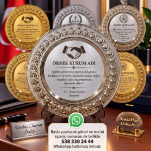 Plaket Metal Tabak Gül Desenli Tayin Anı Başarı Ödül Hediyesi Kişiye Özel Baskılı Büyük Boy 25 CM - Görsel 7