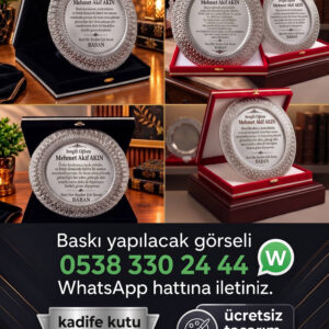 Kadife Kutulu Gümüş Metal Tabak Plaket Kişiye Özel Baskılı Ödül Hediye Plaketi - Görsel 6