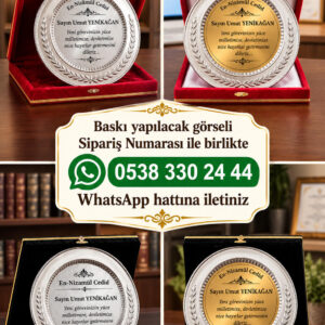 Kadife Kutulu Gümüş Renk Metal Plaket Başak Desenli Kişiye Özel Tebrik Ödül Plaketi - Görsel 5