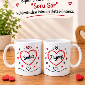 Çift Kişilik İsimli Kupa Bardak Sevgiliye Eşe Hediye Kalp Desenli Özel Tasarım Sevgili Kupası - Görsel 3