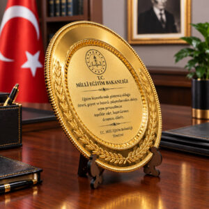 Gold Metal Plaket Tabak Baskı Başak Desenli Kurumsal Hediye ve Ödül Plaketi - Görsel 2