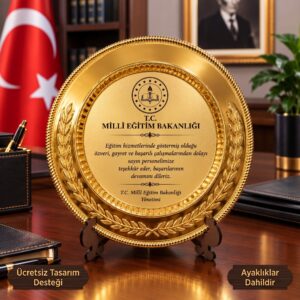 Gold Metal Plaket Tabak Baskı Başak Desenli Kurumsal Hediye ve Ödül Plaketi - Görsel 3
