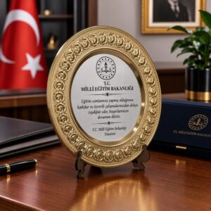 Plaket Metal Tabak Gül Desenli Tayin Anı Başarı Ödül Hediyesi Kişiye Özel Baskılı Büyük Boy 25 CM - Görsel 2
