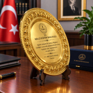 Plaket Metal Tabak Gül Desenli Tayin Anı Başarı Ödül Hediyesi Kişiye Özel Baskılı Büyük Boy 25 CM - Görsel 3
