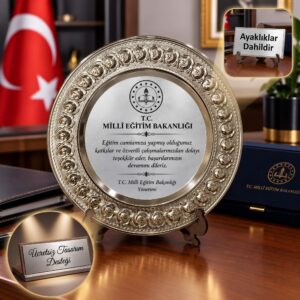 Plaket Metal Tabak Gül Desenli Tayin Anı Başarı Ödül Hediyesi Kişiye Özel Baskılı Büyük Boy 25 CM - Görsel 6