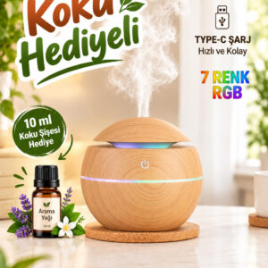 Şarjlı LED Işıklı Ultrasonik Hava Nemlendirici Buhurdanlık Ev ve Araç İçin Ceviz Renk Mini Boy - Görsel 6